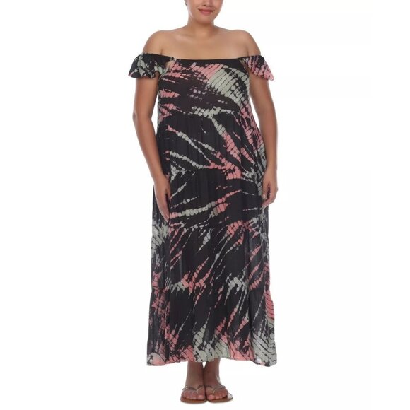 Raviya Womens Plus Size 2X Tie-Dye Off-The-Shoulder Maxi Dress Swim Cover-Up $58 - Picture 1 of 10